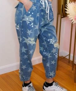 MITTOSHOP StarPower Drawstring Boyfriend Distressed Jeans