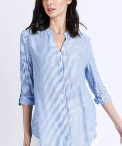 Love Tree New Arrivals Striped Button Down Tunic Blouse