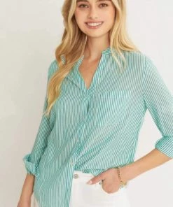 Love Tree New Arrivals Striped Button Down Tunic Blouse