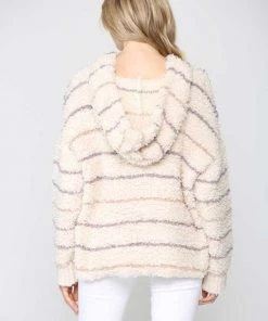 Fate Striped Fuzzy Knit Hoodie Sweater New Arrivals
