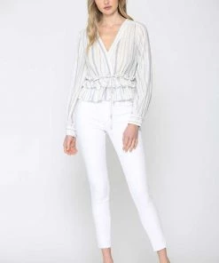 Fate New Arrivals Striped Long Sleeve Peplum Top