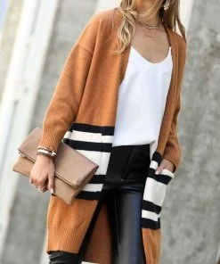 Mazik Striped Open Front Long Cardigan