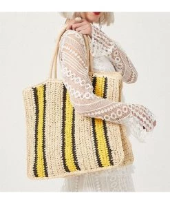 MILK MONEY - DropShip New Arrivals Striped Straw Tote Bag