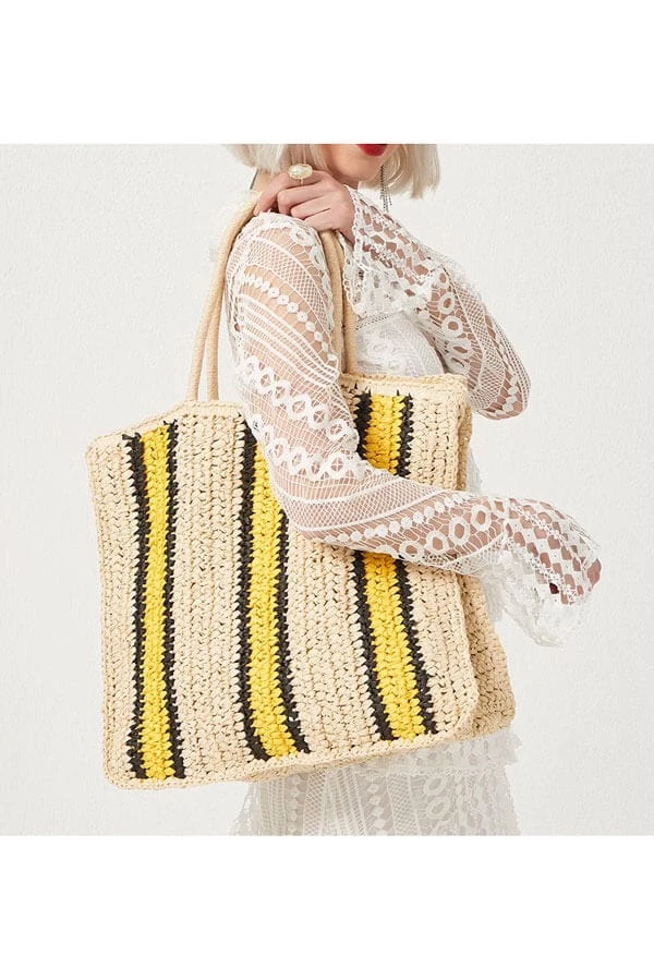 MILK MONEY - DropShip New Arrivals Striped Straw Tote Bag 2 MILK MONEY - DropShip New Arrivals Striped Straw Tote Bag