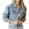 Veveret New Arrivals Studded Cropped Distressed Denim Jacket