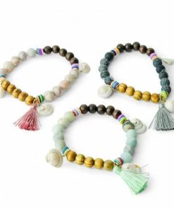 MILK MONEY Tassel Beaded And Shell Bracelet Stretch