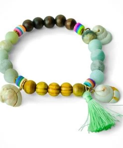 MILK MONEY Tassel Beaded And Shell Bracelet Stretch