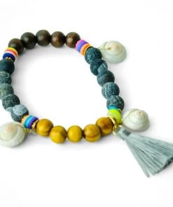 MILK MONEY Tassel Beaded And Shell Bracelet Stretch