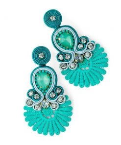 Treasure Jewels Teal Crystal Fan Earrings
