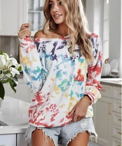 SHEWIN INC. New Arrivals Tie Dyed Oversized Long Sleeve Top
