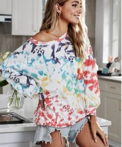 SHEWIN INC. New Arrivals Tie Dyed Oversized Long Sleeve Top