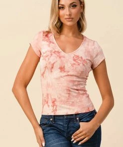 Heart & Hips Tie Dyed V-Neck Short Sleeve Tee