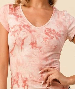 Heart & Hips Tie Dyed V-Neck Short Sleeve Tee