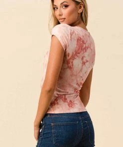 Heart & Hips Tie Dyed V-Neck Short Sleeve Tee