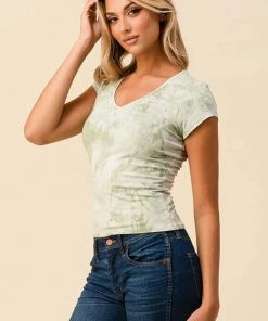 Heart & Hips Tie Dyed V-Neck Short Sleeve Tee
