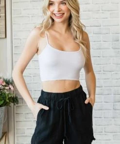 Veveret New Arrivals Tie Waist Acid Washed Tencel Shorts