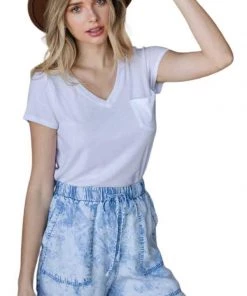 Veveret New Arrivals Tie Waist Acid Washed Tencel Shorts