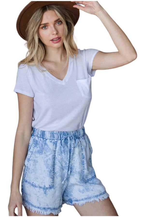 Veveret New Arrivals Tie Waist Acid Washed Tencel Shorts 2 Veveret New Arrivals Tie Waist Acid Washed Tencel Shorts