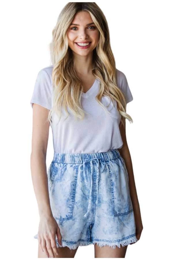 Veveret New Arrivals Tie Waist Acid Washed Tencel Shorts 7 Veveret New Arrivals Tie Waist Acid Washed Tencel Shorts