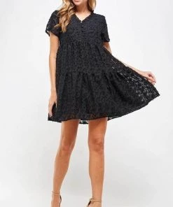 Solution Tiered Lace Tunic Mini Dress