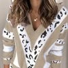 Today Fashion V-Neck Leopard Striped Sweater
