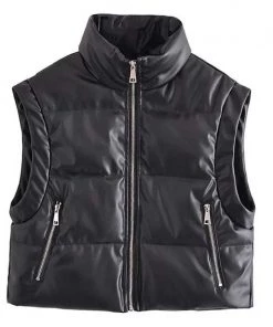 MILK MONEY - DropShip New Arrivals Faux Leather Cropped Puffer Vest