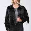 Fate New Arrivals Velvet Fringe Denim Jacket