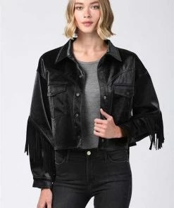 Fate New Arrivals Velvet Fringe Denim Jacket