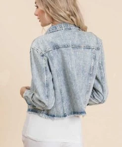 Veveret Washed Denim Jacket With Rhinestone New Arrivals