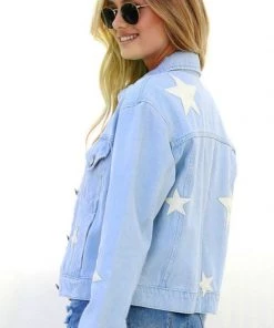 Veveret New Arrivals White Star Patch Denim Jacket