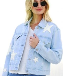 Veveret New Arrivals White Star Patch Denim Jacket